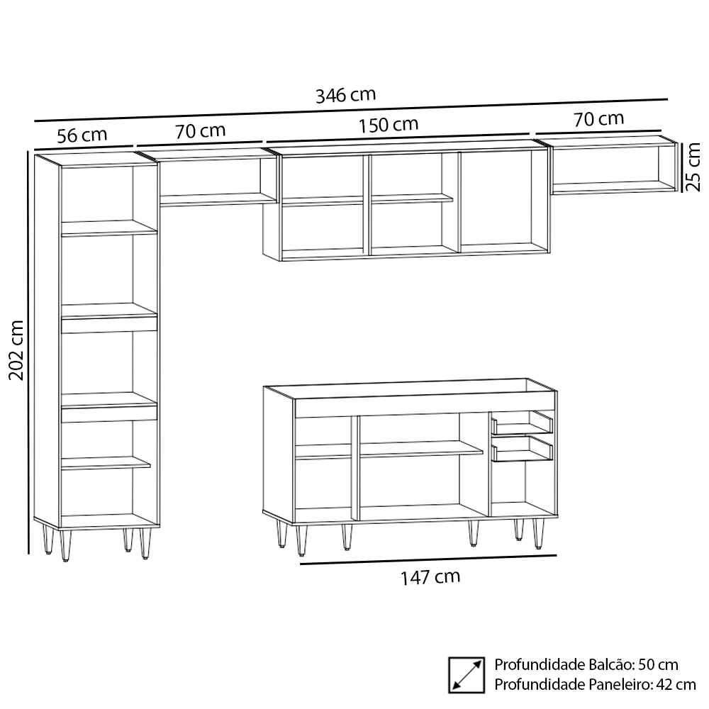 Armário de Cozinha Modulada 5 Peças CP13 Balcão Branco - Lumil