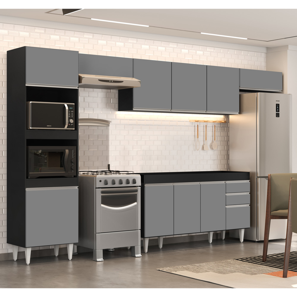 Armário de Cozinha Modulada 5 Peças CP13 Balcão Preto/Cinza - Lumil