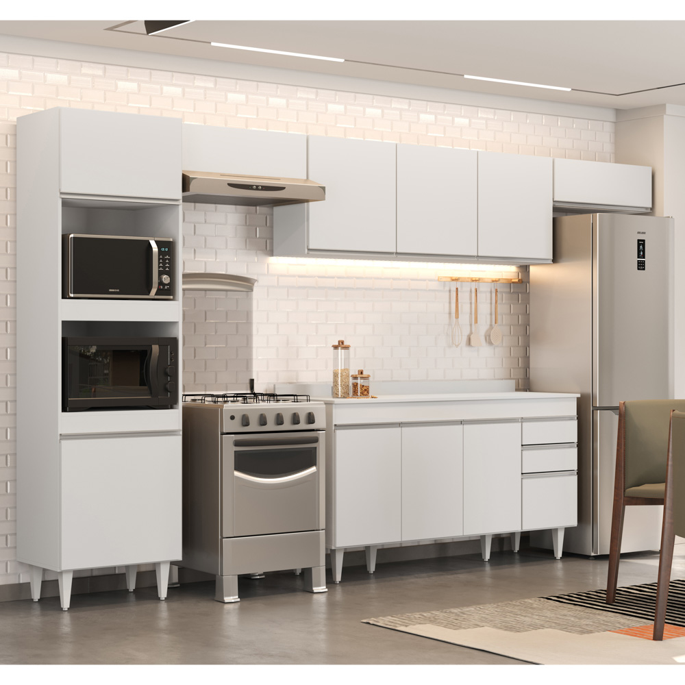 Armário de Cozinha Modulada 5 Peças CP14 Balcão com Tampo Branco - Lumil