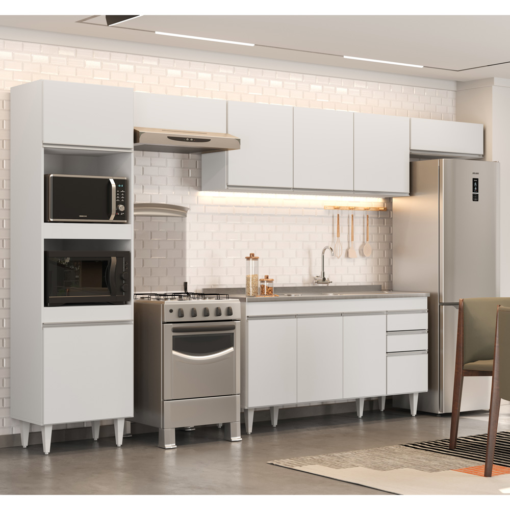 Armário de Cozinha Modulada 5 Peças CP15 Balcão com Pia Inox Branco - Lumil