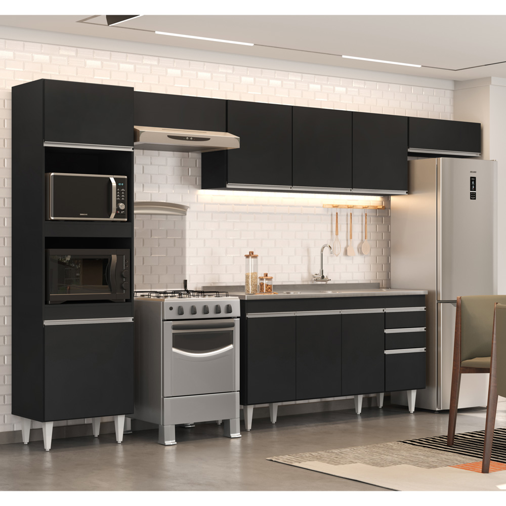 Armário de Cozinha Modulada 5 Peças CP15 Balcão com Pia Inox Preto - Lumil
