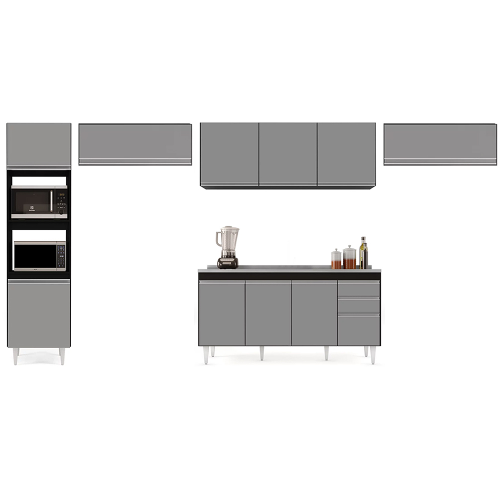 Armário de Cozinha Modulada 5 Peças CP15 Balcão com Pia Inox Preto/Cinza - Lumil
