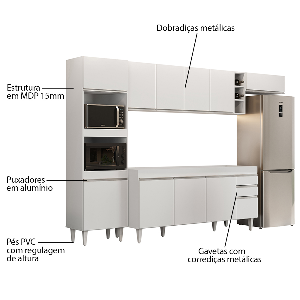 Armário de Cozinha Modulada 5 Peças CP16 Balcão Branco - Lumil