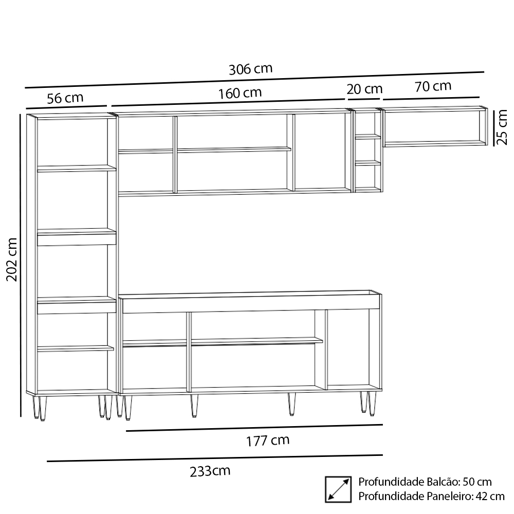 Armário de Cozinha Modulada 5 Peças CP16 Balcão Branco - Lumil