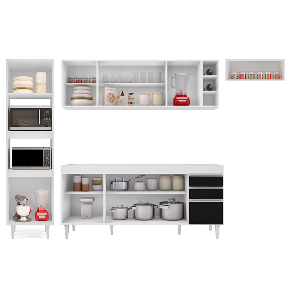 Armário de Cozinha Modulada 5 Peças CP16 Balcão Branco/Preto - Lumil