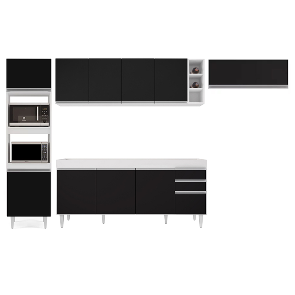 Armário de Cozinha Modulada 5 Peças CP16 Balcão Branco/Preto - Lumil