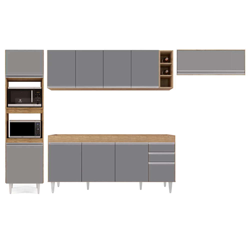 Armário de Cozinha Modulada 5 Peças CP16 Balcão Castanho/Cinza - Lumil