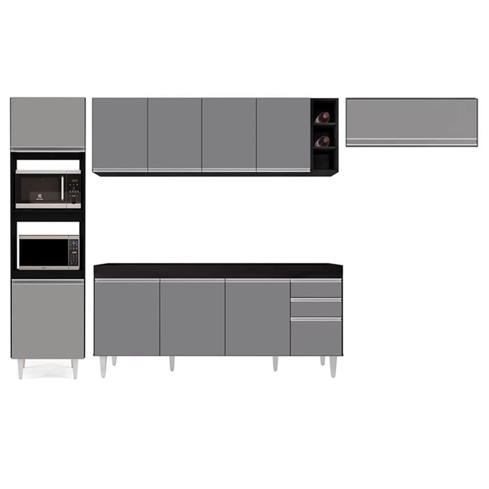 Armário de Cozinha Modulada 5 Peças CP16 Balcão Preto/Cinza - Lumil