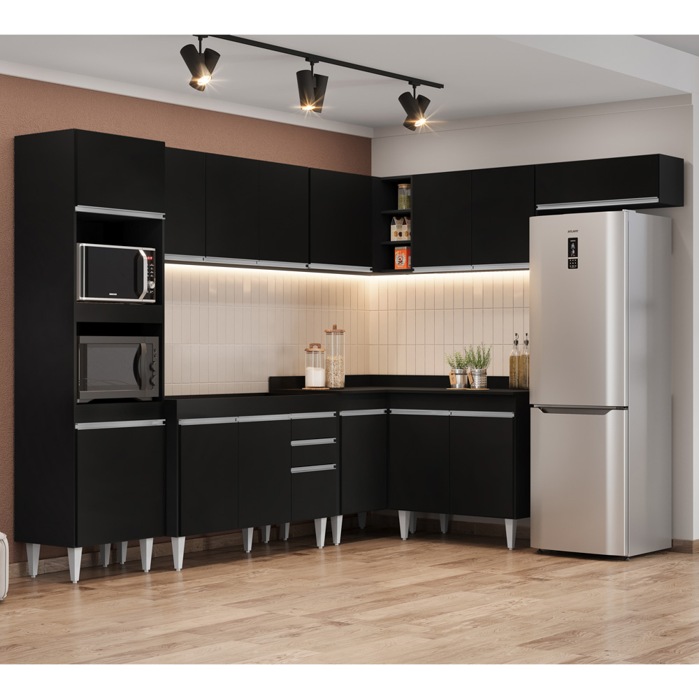 Armário de Cozinha Modulada de Canto 8 Peças CP01 Balcão Preto - Lumil