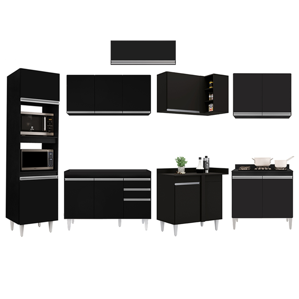 Armário de Cozinha Modulada de Canto 8 Peças CP01 Balcão Preto - Lumil