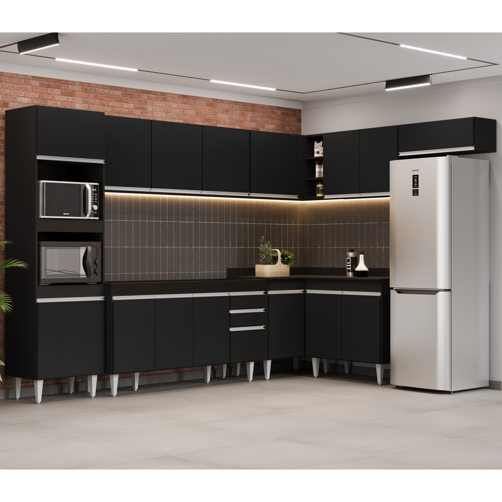 Armário de Cozinha Modulada de Canto 8 Peças CP07 Balcão Preto - Lumil