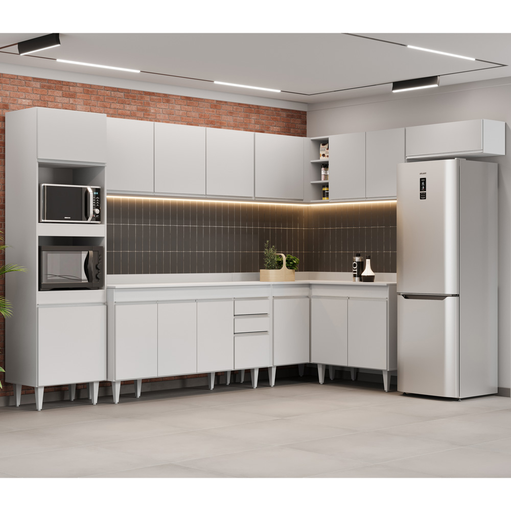 Armário de Cozinha Modulada de Canto 8 Peças CP08 Balcão com Tampo Branco - Lumil