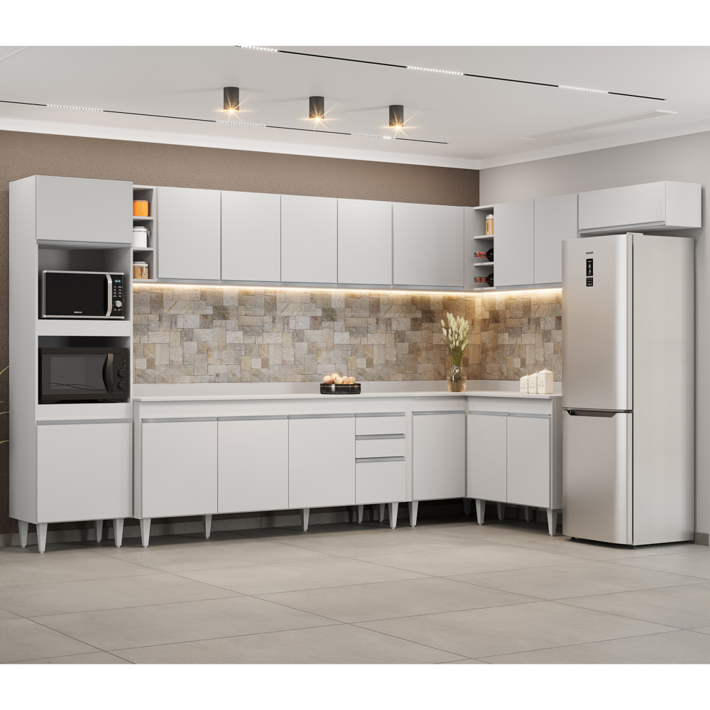 Armário de Cozinha Modulada de Canto 9 Peças CP05 Balcão com Tampo Branco - Lumil