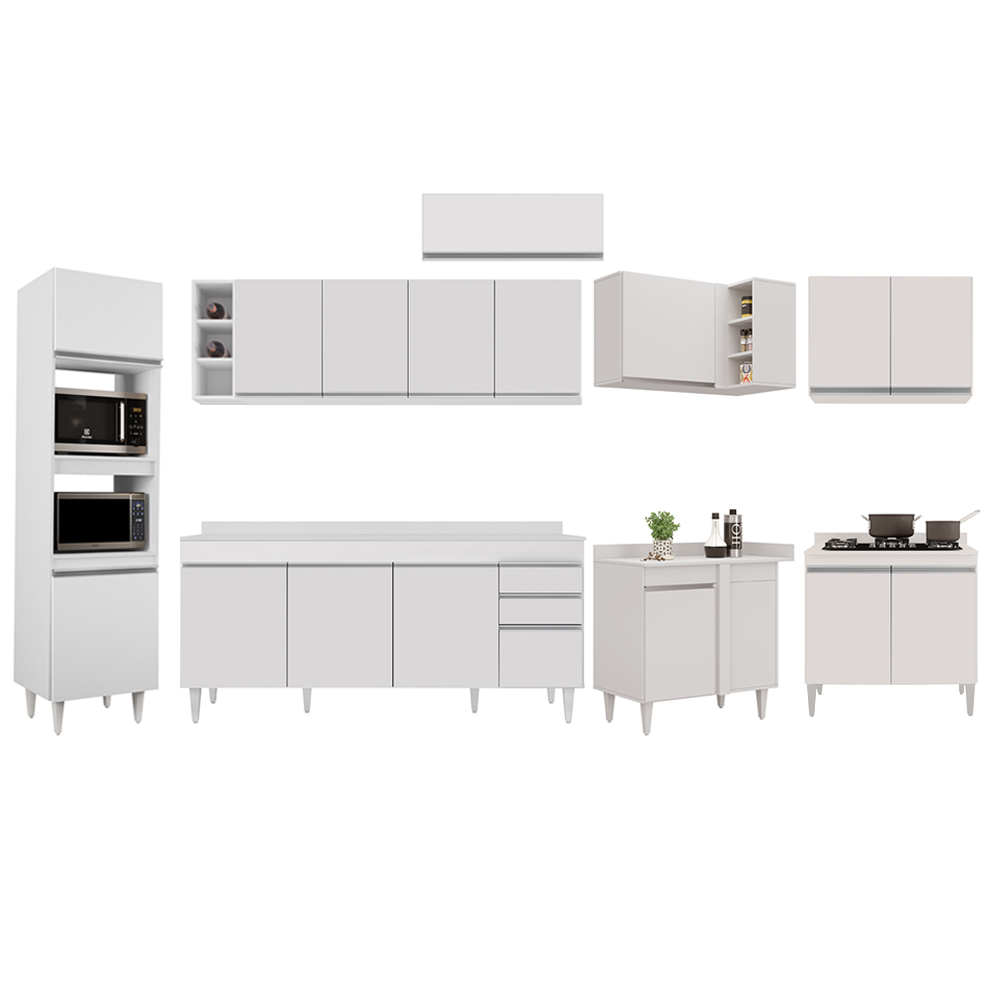 Armário de Cozinha Modulada de Canto 9 Peças CP05 Balcão com Tampo Branco - Lumil