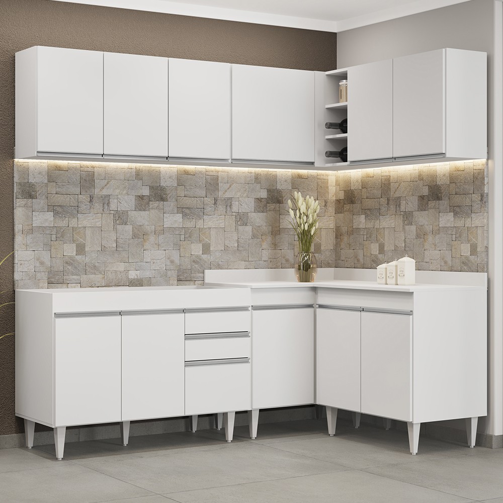 Armário de Cozinha Modulado de Canto 6 Peças CP28 Balcão sem Tampo Branco - Lumil