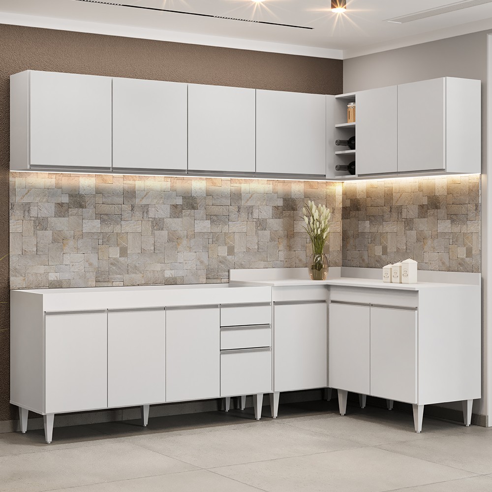 Armário de Cozinha Modulado de Canto 6 Peças CP31 Balcão sem Tampo Branco - Lumil