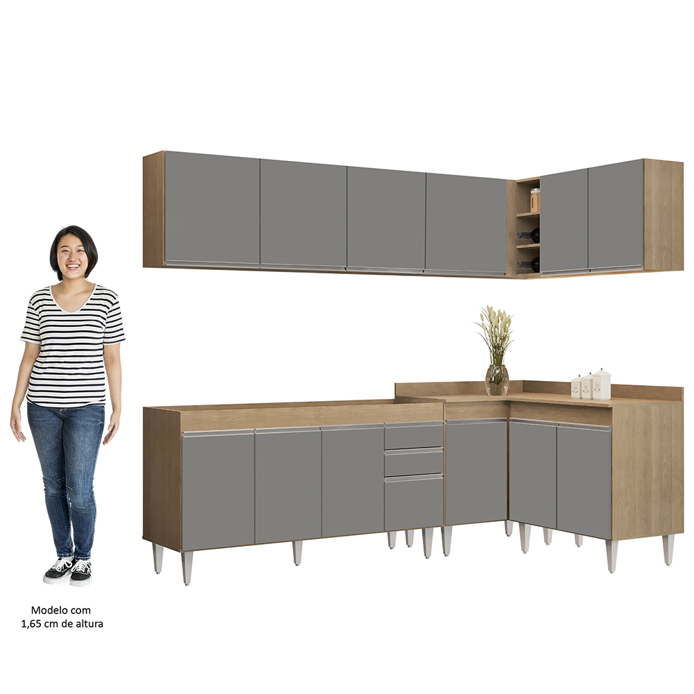 Armário de Cozinha Modulado de Canto 6 Peças CP31 Balcão sem Tampo Castanho/Cinza - Lumil