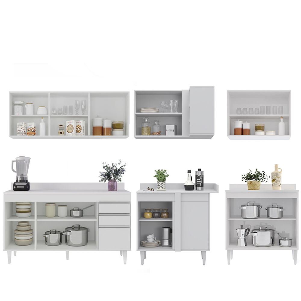 Armário de Cozinha Modulado de Canto 6 Peças CP32 Balcão com Tampo Branco - Lumil