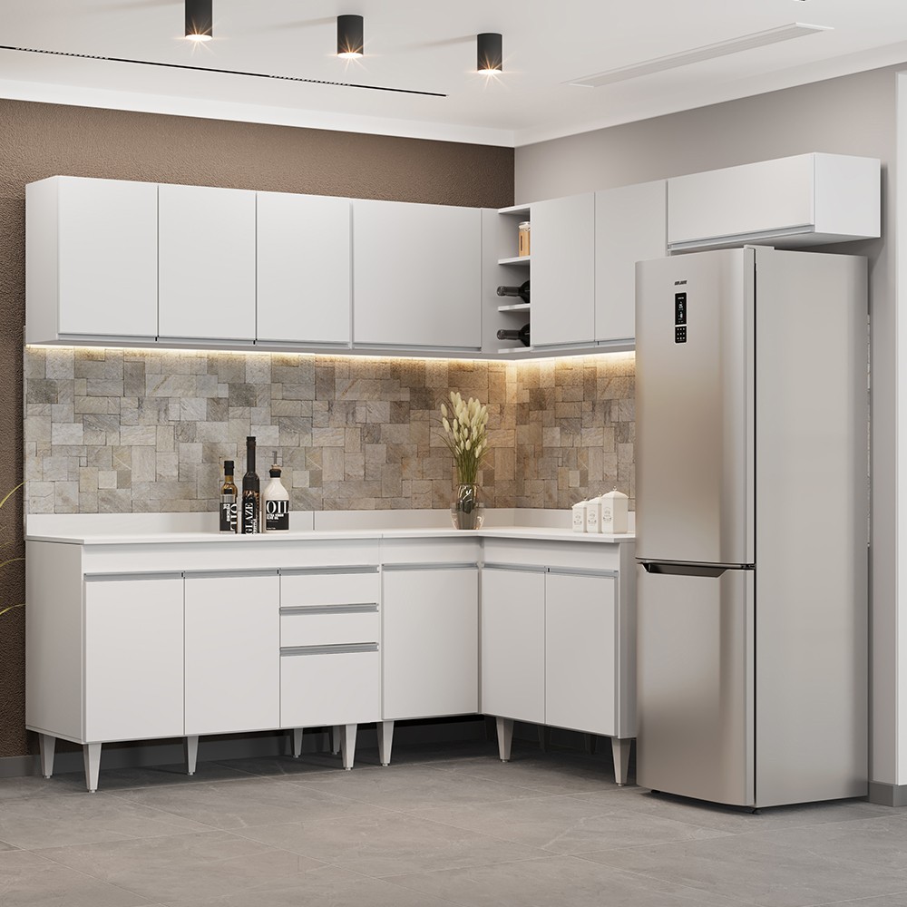 Armário de Cozinha Modulado de Canto 7 Peças CP20 Balcão com Tampo Branco - Lumil
