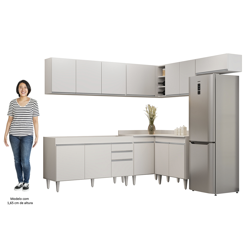Armário de Cozinha Modulado de Canto 7 Peças CP22 Balcão sem Tampo Branco - Lumil