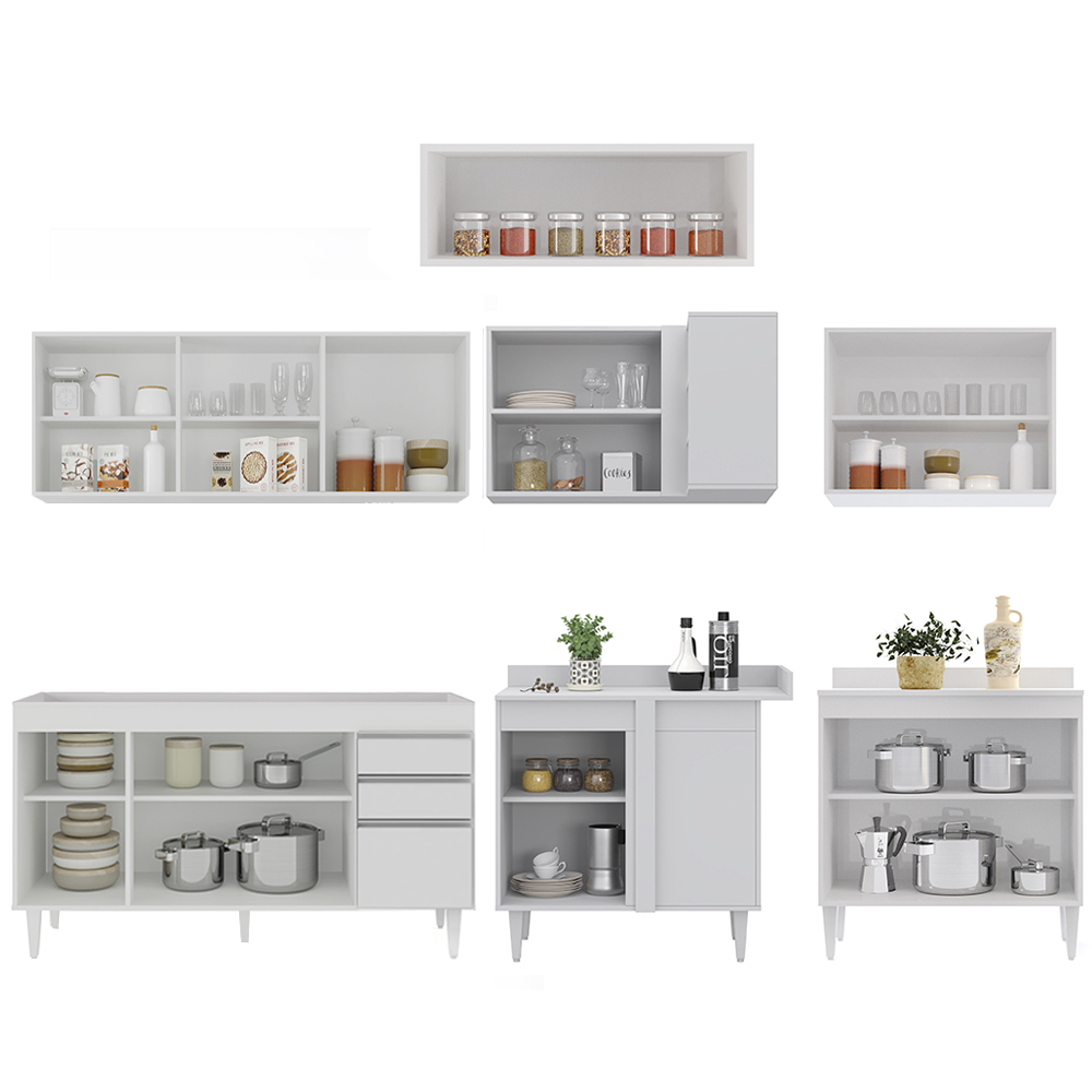 Armário de Cozinha Modulado de Canto 7 Peças CP22 Balcão sem Tampo Branco - Lumil