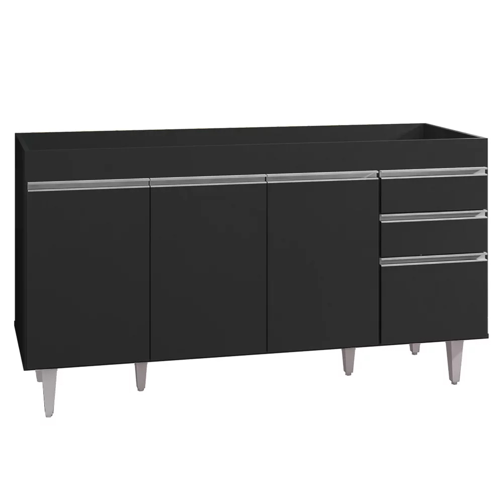 Armário de Cozinha Modulado de Canto 7 Peças CP23 Balcão com Tampo Preto - Lumil