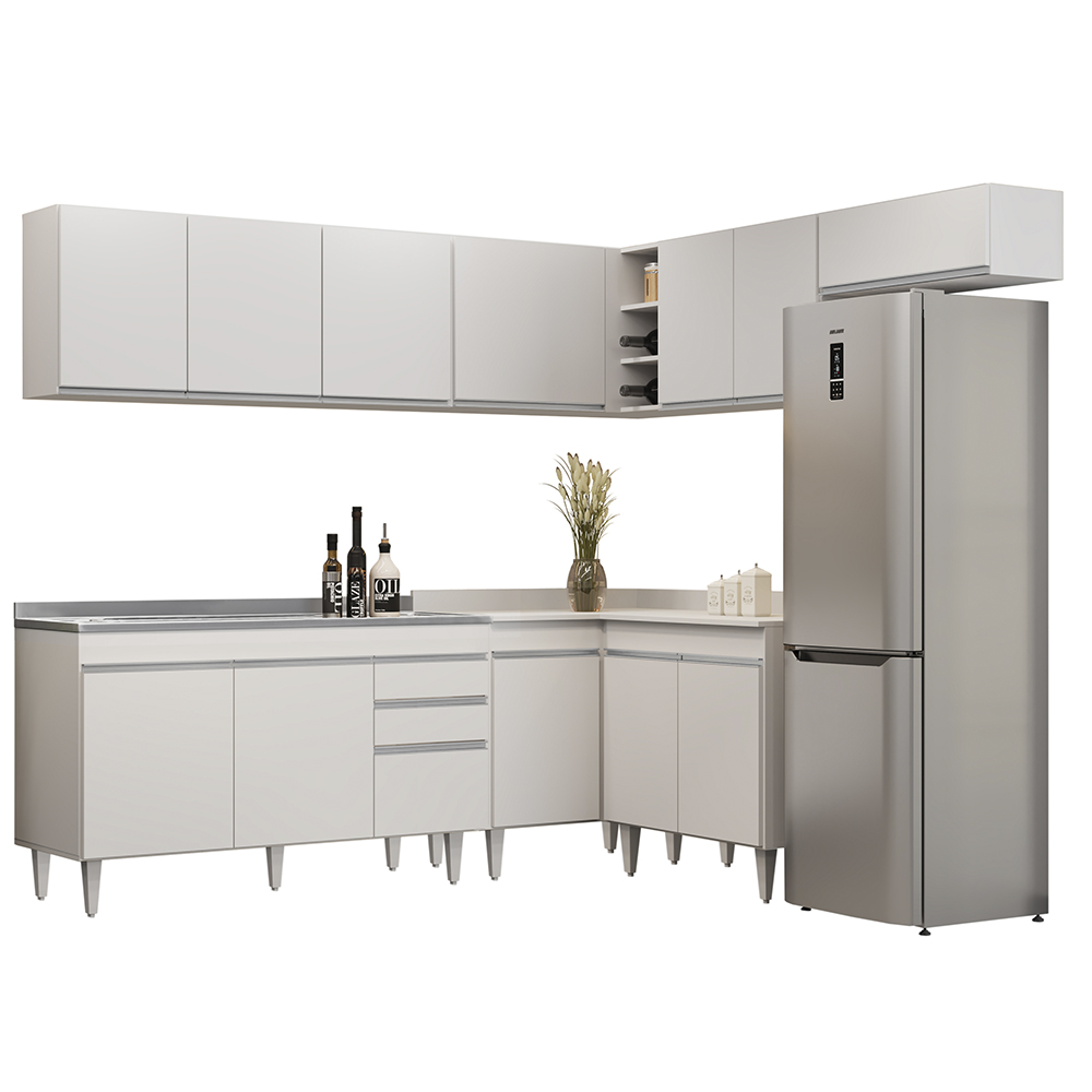 Armário de Cozinha Modulado de Canto 7 Peças CP24 com Pia Inox Branco - Lumil