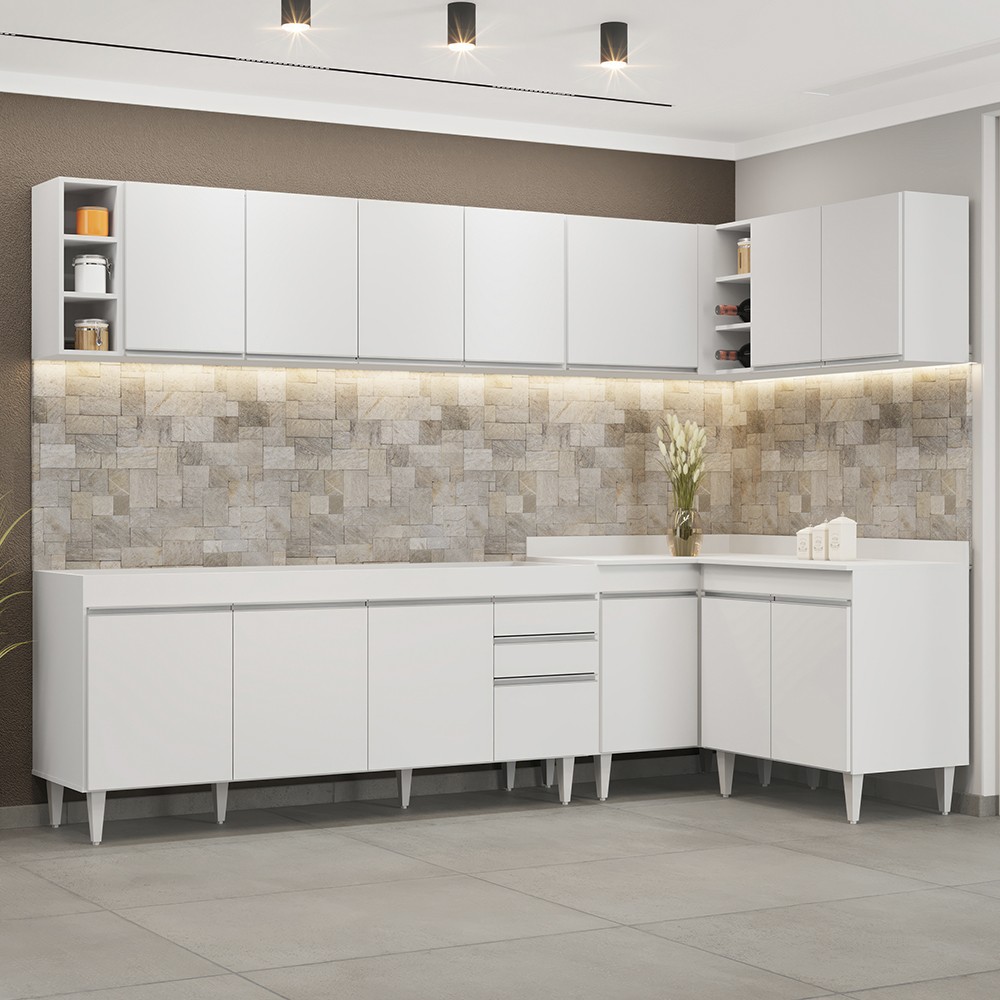Armário de Cozinha Modulado de Canto 7 Peças CP34 Balcão sem Tampo Branco - Lumil