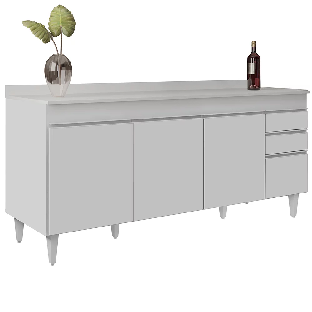 Armário de Cozinha Modulado de Canto 7 Peças CP35 Balcão com Tampo Branco - Lumil