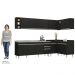 Armário de Cozinha Modulado de Canto 7 Peças CP36 com Pia Inox Preto - Lumil