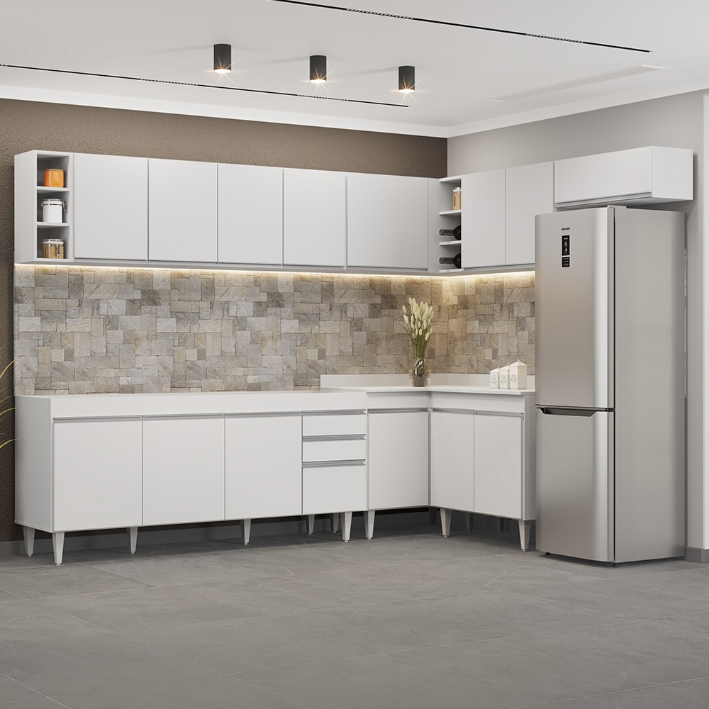 Armário de Cozinha Modulado de Canto 8 Peças CP25 Balcão sem Tampo Branco - Lumil