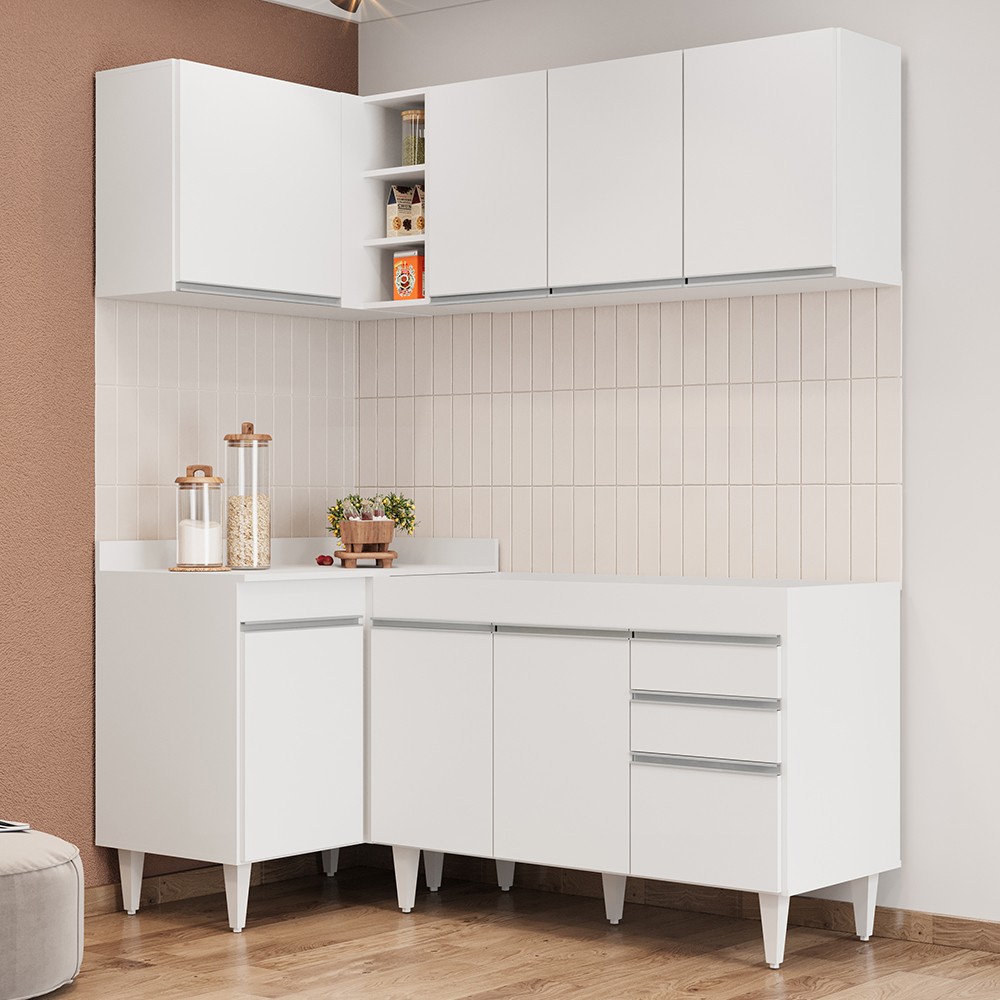 Armário de Cozinha Modulado de Canto Direito 4 Peças CP37 Balcão sem Tampo Branco - Lumil