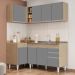 Armário de Cozinha Modulado de Canto Direito 4 Peças CP39 com Pia Inox Castanho/Cinza - Lumil
