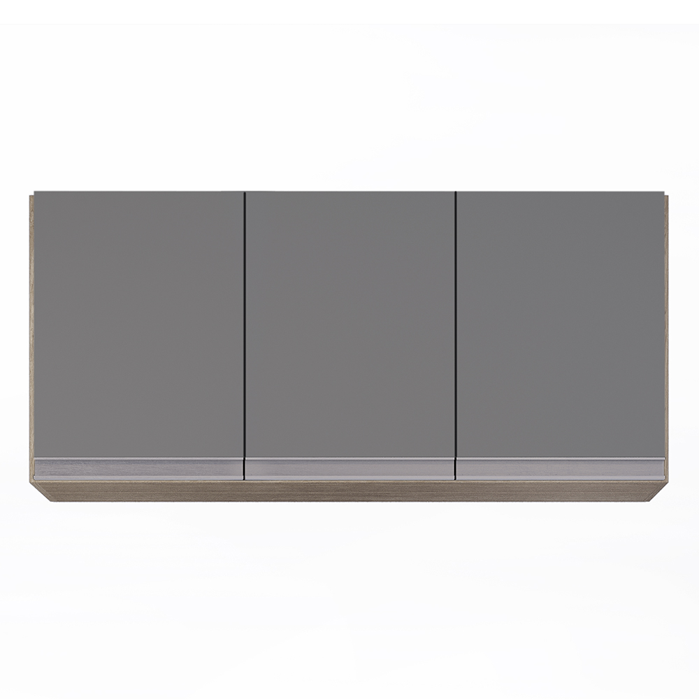 Armário de Cozinha Modulado de Canto Direito 4 Peças CP39 com Pia Inox Castanho/Cinza - Lumil