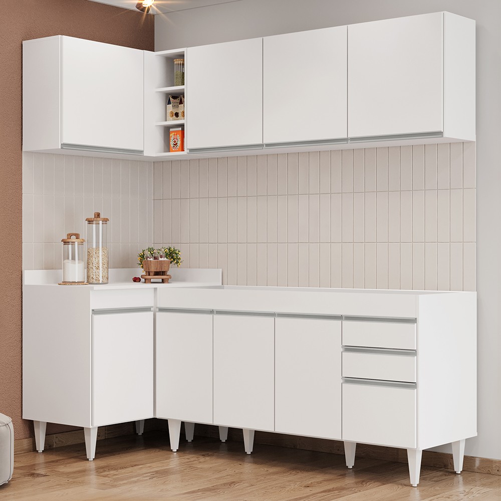 Armário de Cozinha Modulado de Canto Direito 4 Peças CP40 Balcão sem Tampo Branco - Lumil