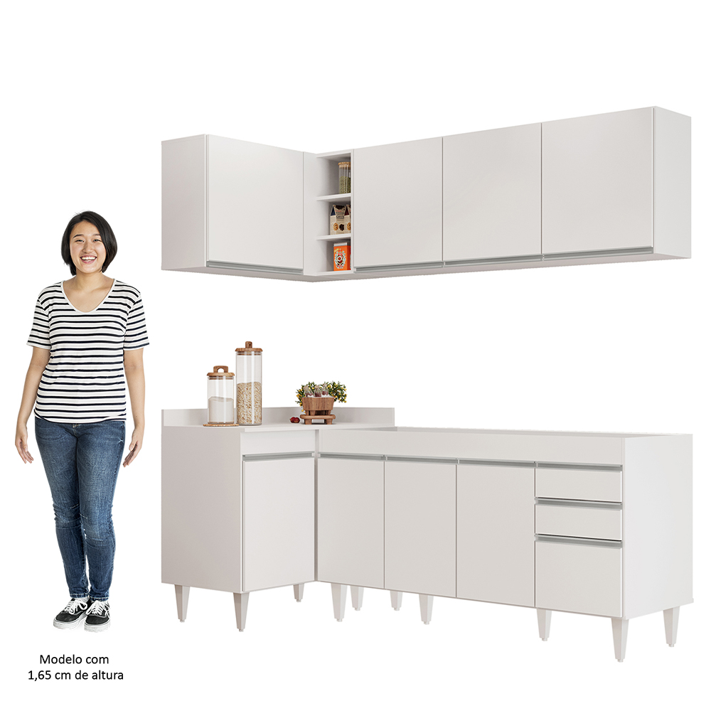 Armário de Cozinha Modulado de Canto Direito 4 Peças CP40 Balcão sem Tampo Branco - Lumil