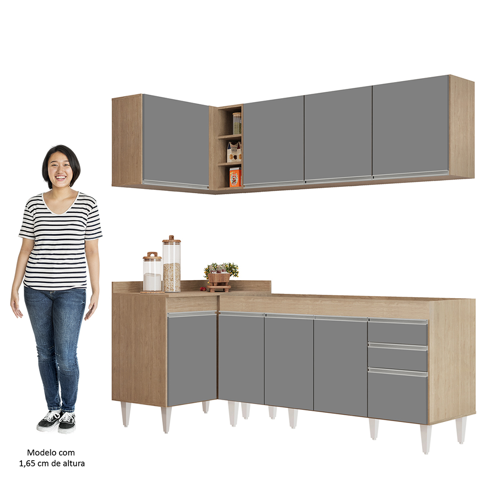 Armário de Cozinha Modulado de Canto Direito 4 Peças CP40 Balcão sem Tampo Castanho/Cinza - Lumil