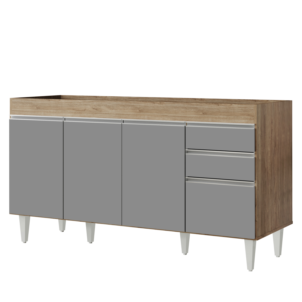 Armário de Cozinha Modulado de Canto Direito 4 Peças CP40 Balcão sem Tampo Castanho/Cinza - Lumil