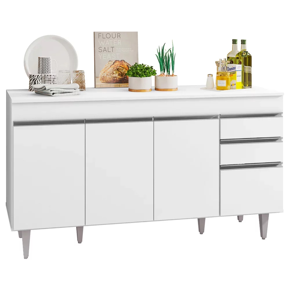 Armário de Cozinha Modulado de Canto Direito 4 Peças CP41 Balcão com Tampo Branco - Lumil
