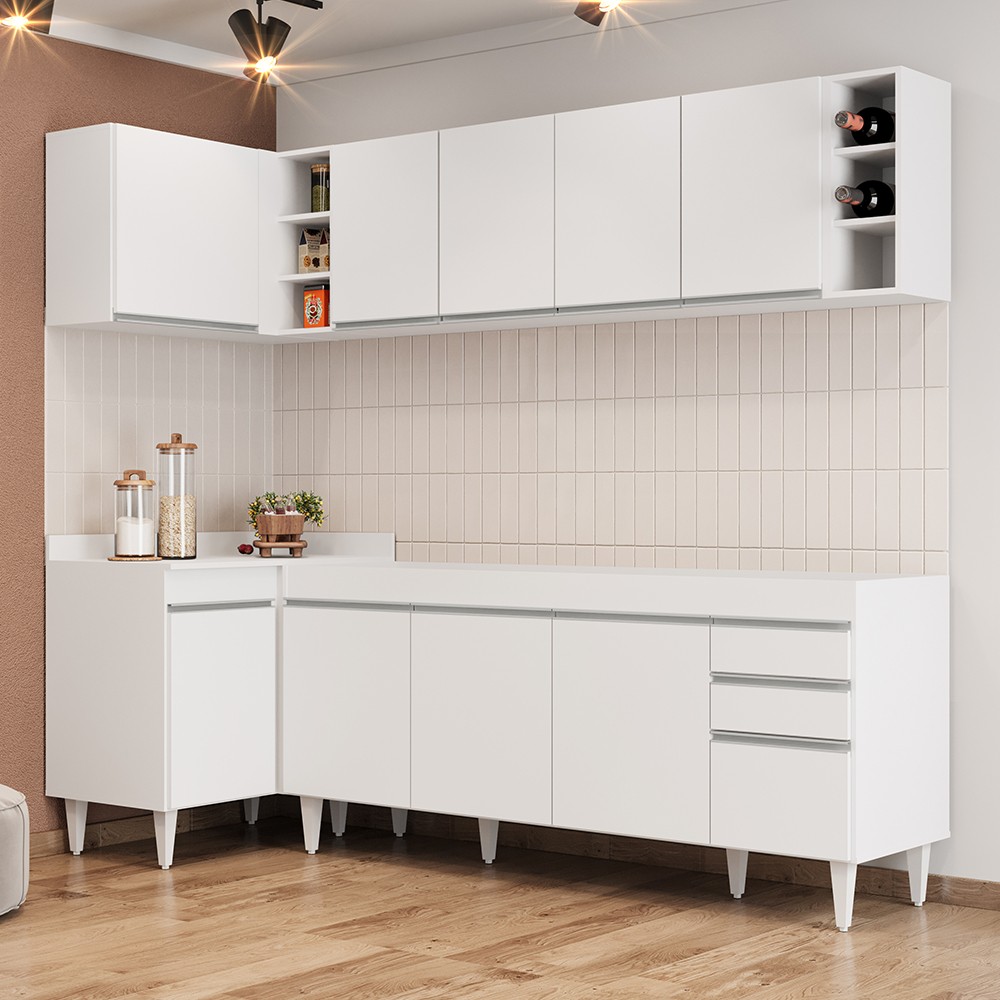 Armário de Cozinha Modulado de Canto Direito 5 Peças CP43 Balcão sem Tampo Branco - Lumil