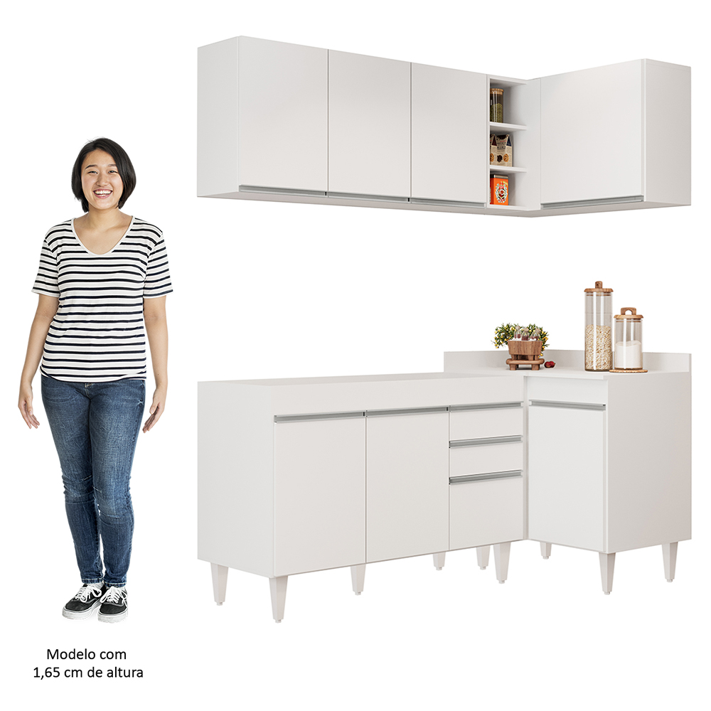 Armário de Cozinha Modulado de Canto Esquerdo 4 Peças CP46 Balcão sem Tampo Branco - Lumil