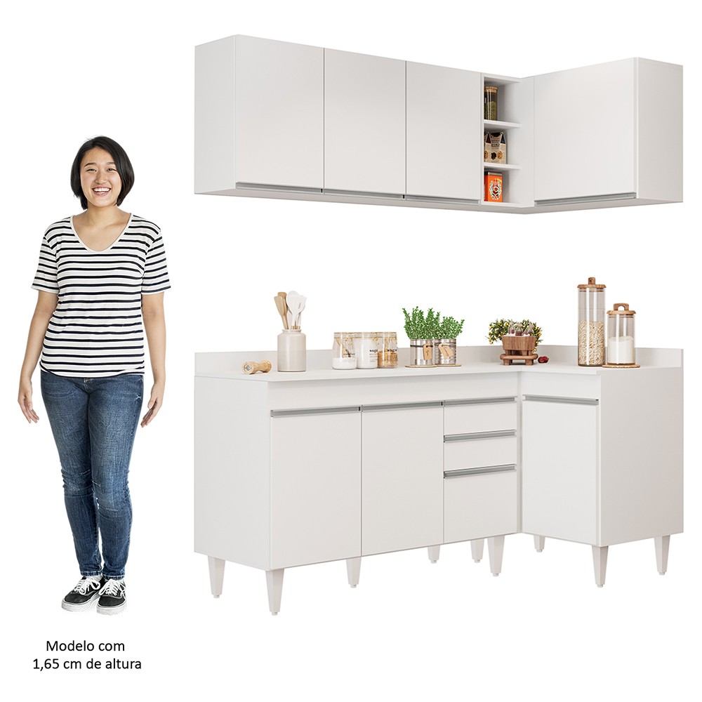 Armário de Cozinha Modulado de Canto Esquerdo 4 Peças CP47 Balcão com Tampo Branco - Lumil