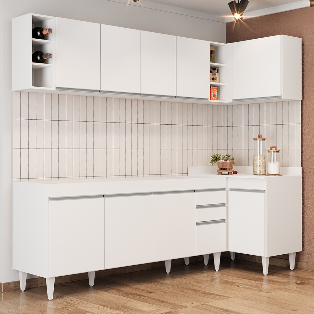 Armário de Cozinha Modulado de Canto Esquerdo 5 Peças CP52 Balcão sem Tampo Branco - Lumil