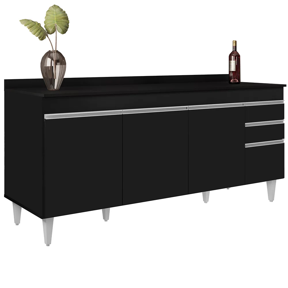 Armário de Cozinha Modulado de Canto Esquerdo 5 Peças CP53 Balcão com Tampo Preto - Lumil