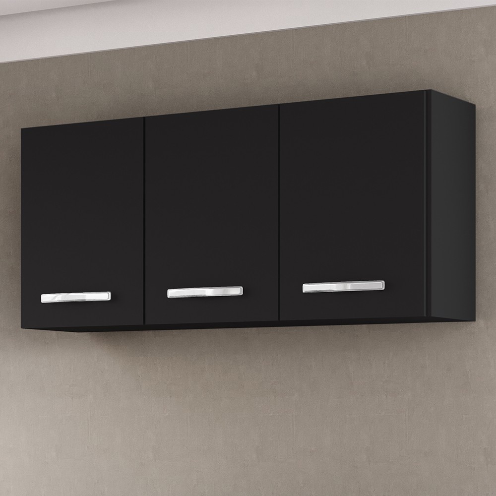 Armários de Cozinha Aéreo 3 Portas 120cm Kit 2 Honduras Preto - Lumil