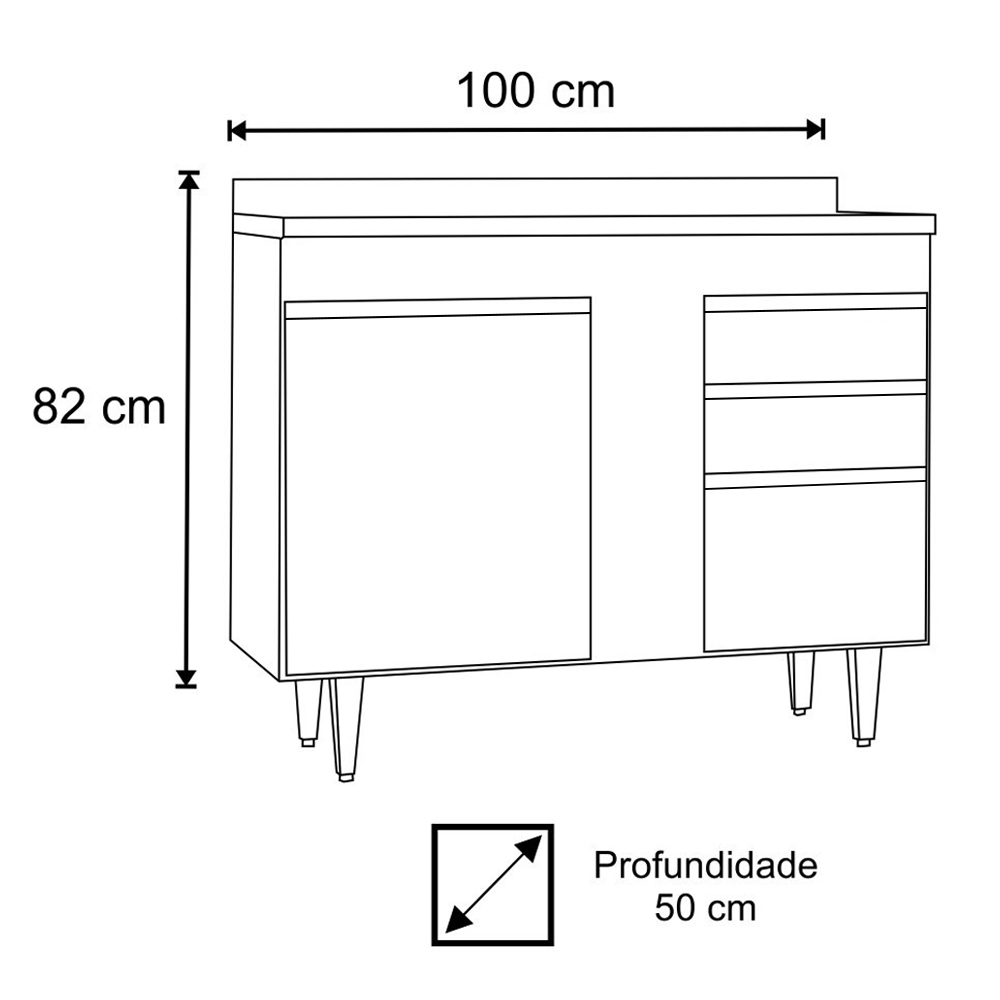 Balcão Gabinete 100cm Sem Tampo 3 Portas 2 Gavetas Luziania Branco - Lumil Móveis