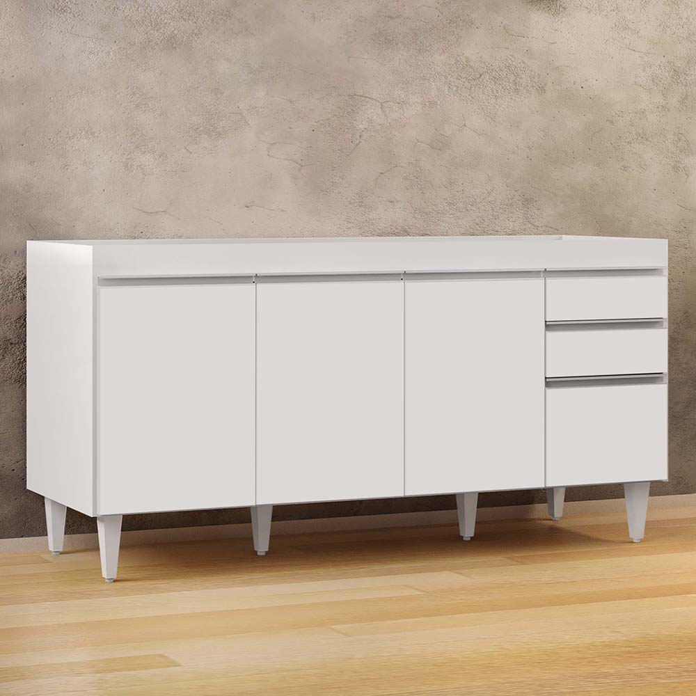 Balcão Gabinete 160cm Sem Tampo 4 Portas 2 Gavetas Arkansas Branco - Lumil Móveis