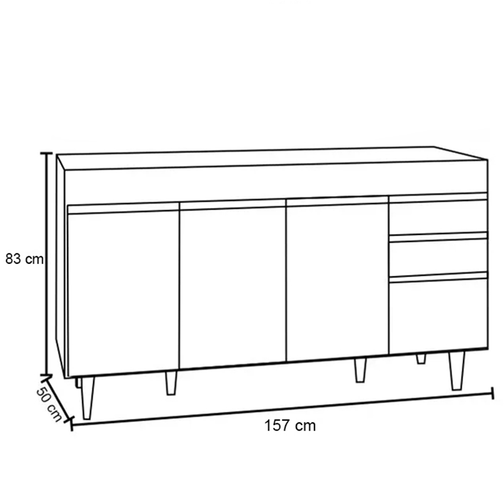 Balcão Gabinete 160cm Sem Tampo 4 Portas 2 Gavetas Arkansas Branco - Lumil Móveis