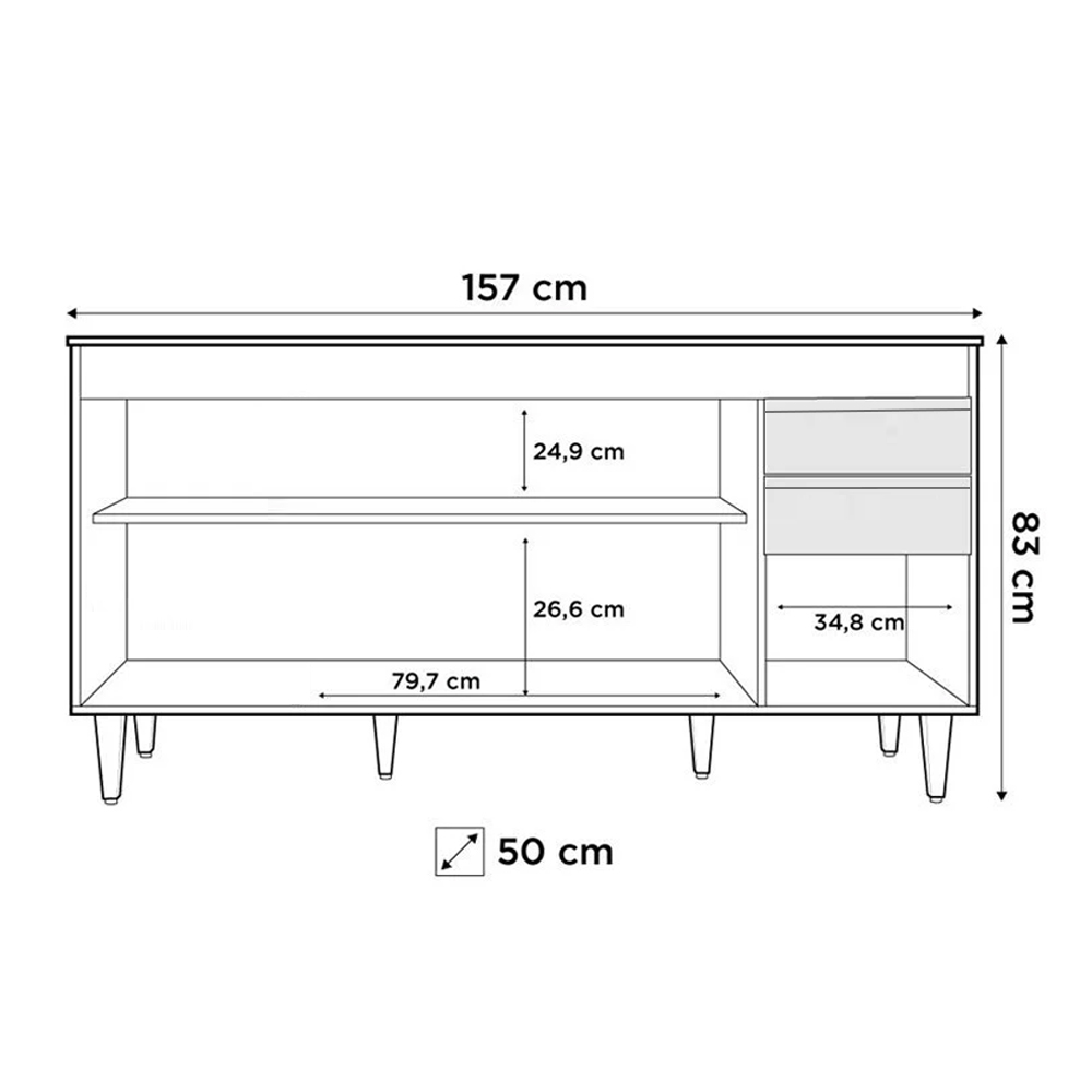 Balcão Gabinete 160cm Sem Tampo 4 Portas 2 Gavetas Arkansas Preto - Lumil Móveis