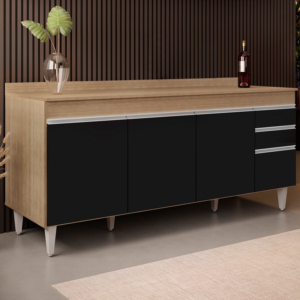 Balcão Gabinete 180cm com Tampo Dallas Castanho/Preto - Lumil
